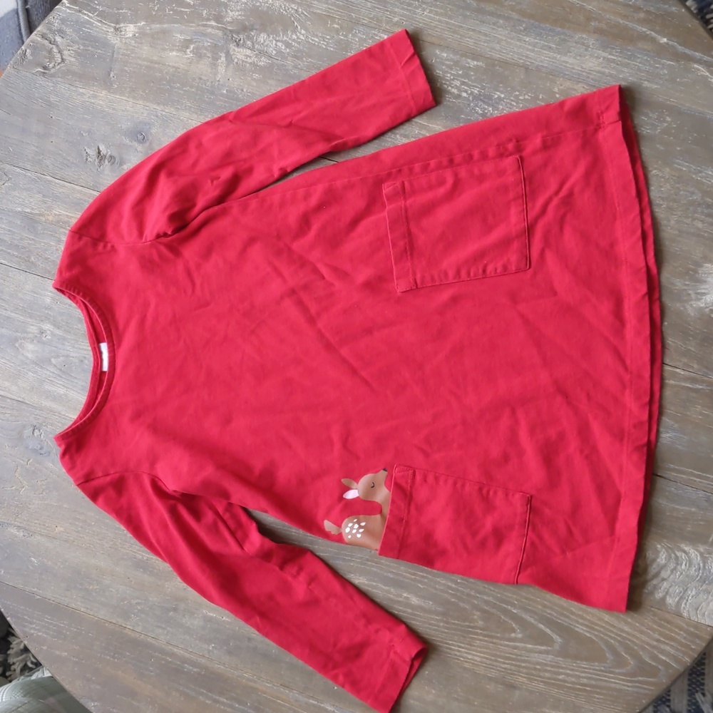 Size 5 Hanna Andersson red deer cotton long sleeve dress with pockets